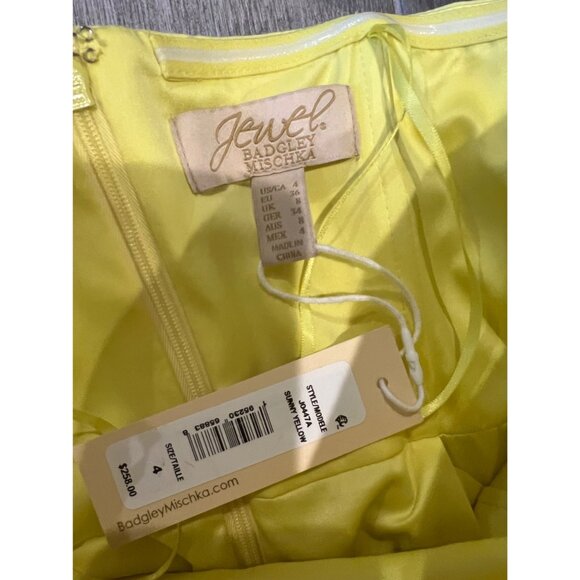 NWT Jewel Badgley Mischka Pleated Strapless yellow Sheath Gown maxi dress size 4 - Picture 11 of 11